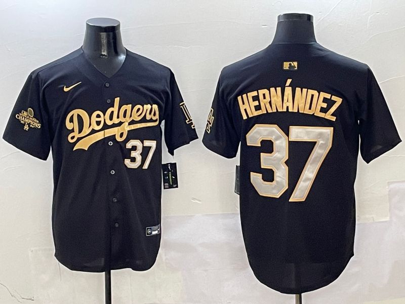 Men Los Angeles Dodgers #37 Hernandez Black Gold Game Nike 2025 MLB Jersey style 3